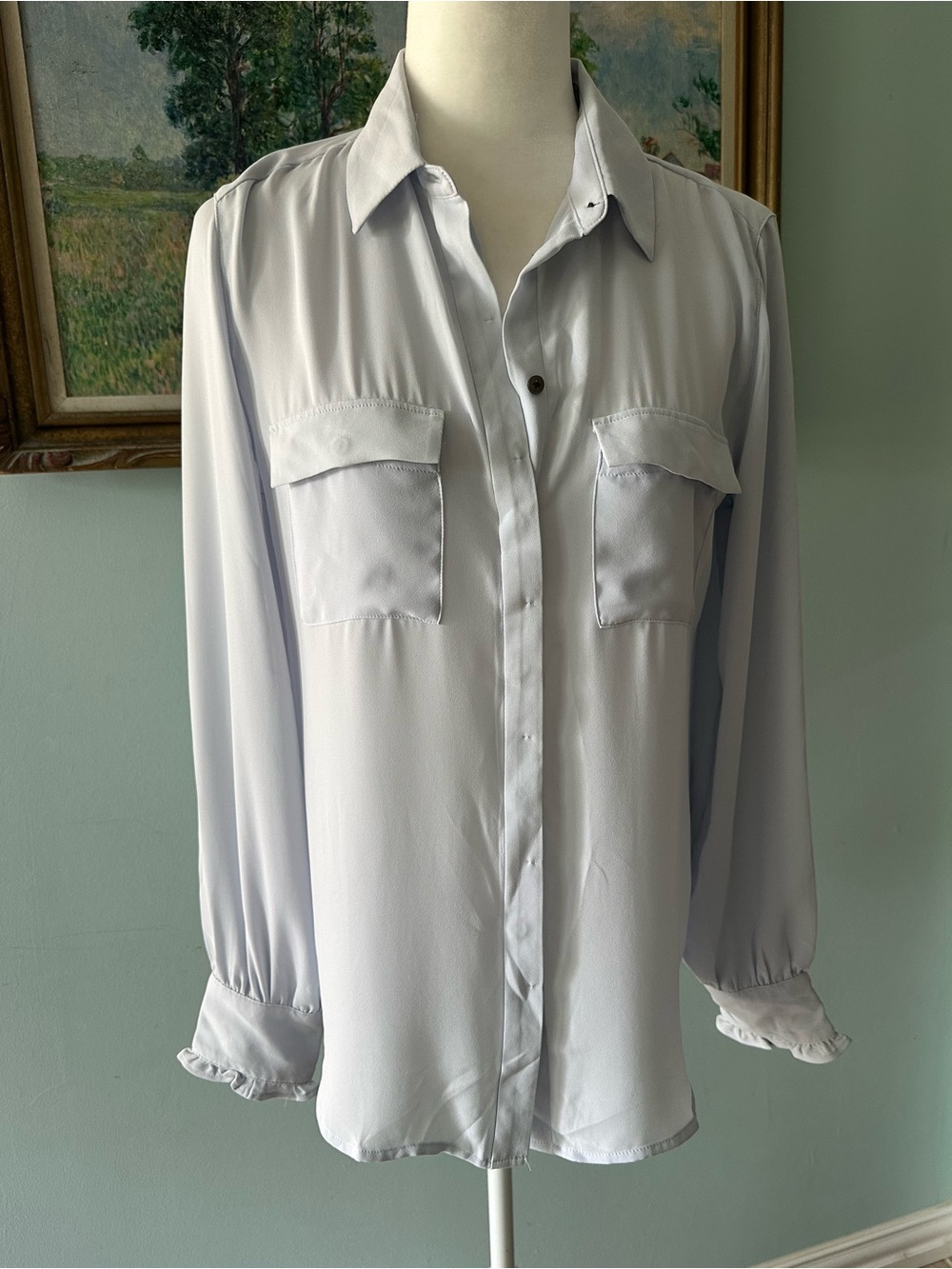 LOFT Light Gray Button-Down Shirt with Front Pockets